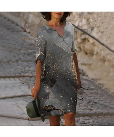 Women's Summer Wrap Maxi Dress Casual Striped V-Neck Short Sleeve Flowy Swing Smocked Beach Long Dresses 2570-zayeh-grey-3 M - Buy Online on GoSupps.com