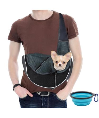 Pet Carrier Sling with Silicone Water Bowl Hands-free Shoulder Small Pet Tote Bag for Cat Puppy Animals Under 3kg Breathable Mesh Crossbody Bag Adjustable Shoulder Strap for Walking Travel Outdoor
