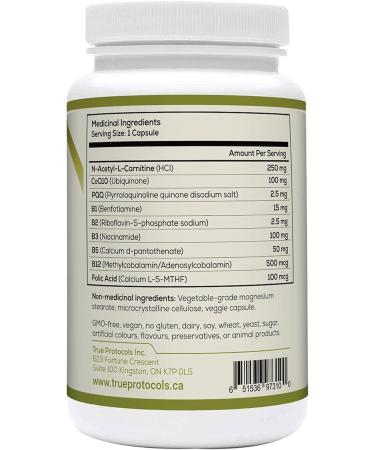 TRUE PROTOCOLS - Mitochondria Balance - L-Carnitine (250mg) + CoQ10 (100mg) + PQQ (2.5mg) + Vitamins B1 B2 B3 B5 B12 + Folic Acid - 90 Non-Laxative & High Absorption Vegan Capsules - Restore Mitochondrial Function + Improve Energy Levels - 100% Non-GMO Su - Buy Online on GoSupps.com