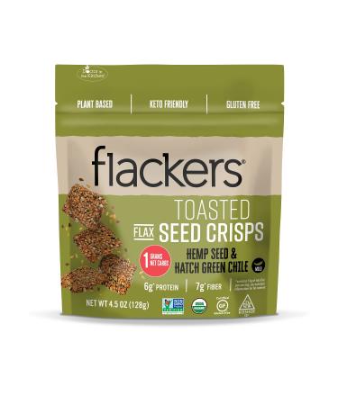 Flackers Organic Toasted Seed Crisps, Hemp Seed and Hatch Green Chile, 4.5 ounces