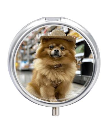 Pill Box Pill Case 3 Compartment Travel Pill Box Wearing A Hat Printing Small Pill Box Portable Medicine Pill Case Pill Organizer for Purse & Pocket for Travel Handbag (Round)