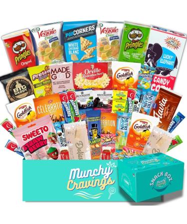 MunchyCravings Snack Box Variety Pack (40 Count) Care Package for Adults & Teens Chips Cookies Bars Gift Movie Night Halloween Christmas