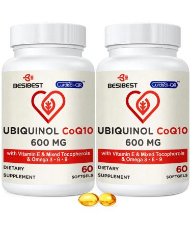 Besibest Ubiquinol CoQ10-600mg-Softgel, Active Form of Coq10 Ubiquinol Supplement with Vitamin E & Omega 3, 6, 9, High Absorption-Coenzyme-Q10, Powerful Antioxidant for Energy Production, 120 Count 60 Count (Pack of 2)