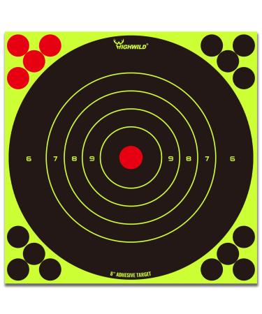 Highwild 8 Paper Targets Bullseye - Splatter Shots Burst Bright Fluorescent Yellow Upon Impact 25 Pack