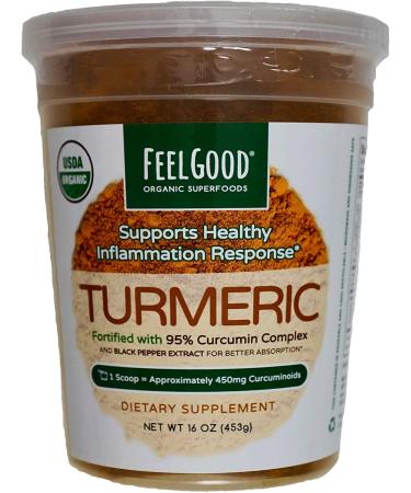 Feelgood Organic Superfoods Supports Healthy Inflammation Response Turmeric Powder 16 OZ(453g) Fortified with 95% Curcumin Complex