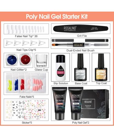 Rosalind Nail Extension Kit - 30ml Nude White Poly Nail Gel Set with Base & Top Coat Slip Solution Nail Decorations & Glitter for Perfect Manicure - Buy Online on GoSupps.com