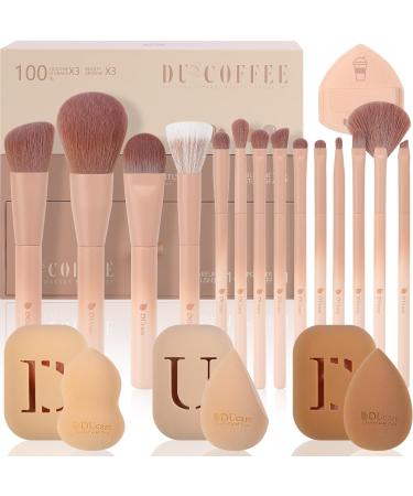 Ducare 14Pcs Coffee Series Makeup Brushes Set with Sponges - Premium Gift for Foundation, Blending, Powder, Blush, Eye Shadows - Buy Online on GoSupps.com