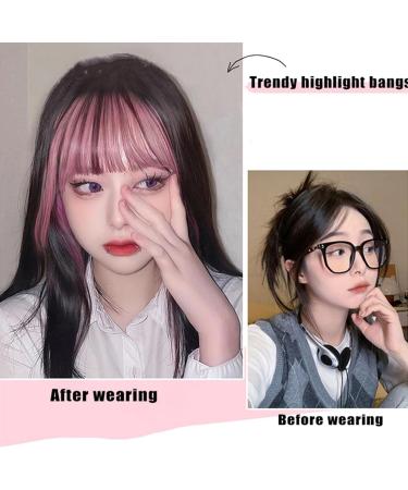 Bangs Hair Clip 3D French Bangs Wig with Natural and Seamless Forehead Invisible Pink Highlights Top Hair patch Air Bangs Bangs Clip in Hair(Color:1B/30HL) - Buy Online on GoSupps.com