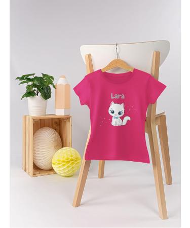 Personalized Cute Cat T-Shirt for Girls - Custom Name Gift by Shirtracer | Fuchsia 116 - Buy Online on GoSupps.com