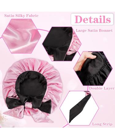 Jumbo Reversible Silk Satin Bonnet for Black Women - Adjustable Extra Large Night Cap for Braids and Curly Hair - Black Pink - Buy Online on GoSupps.com