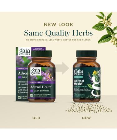 Gaia Herbs Adrenal Health Daily Support - Herbal Supplement with Ashwagandha Holy Basil & Schisandra - Help Maintain Healthy Energy & Stress Levels* - 60 Vegan Liquid Phyto-Caps (30 Servings) 60 Count (Pack of 1) Standard  - Buy Online on GoSupps.com