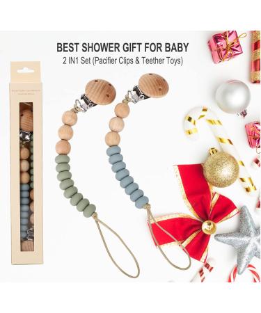 Pacifier Clip AULEGE 2-pack Silicone Binky Holder for Soothie & Teething Toy - Sage Ether | Ideal Shower Gift for Newborn Boys and Girls - Buy Online on GoSupps.com