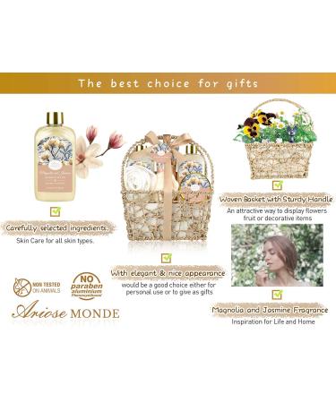 Mother's Day Bath Spa Gift Basket for Women - Magnolia & Jasmine Home Spa Kit with Body Lotion, Shower Gel, Bubble Bath, Scrub, Salt & Bomb - Buy Online on GoSupps.com