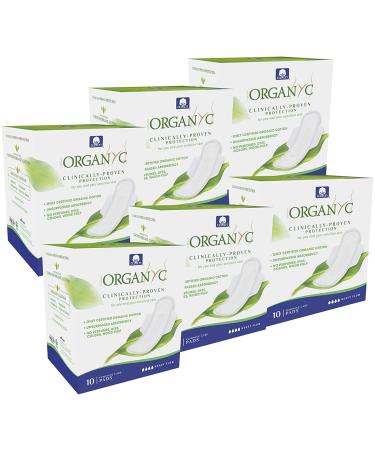 Organyc 100% Certified Organic Cotton Feminine Pads with Wings, Heavy Flow/Absorbency, 10 Count (Pack of 6) 10 Count (Pack of 6) Heavy