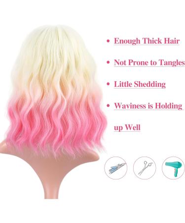 FAELBATY Short Pink Ombre Wig with Bangs - Synthetic Cosplay Wig for Women | Halloween Costume Wigs (12 613/Pink) - Buy Online on GoSupps.com