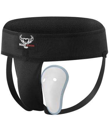 Boxing deep protection cup men welding absorbing adjustable sparring deep protection jockstrap taekwondo karate training underwear jiu jitsu bjj protection kickboxing mma muay thai black l