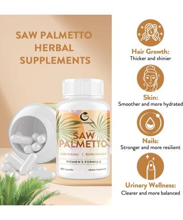 Saw Palmetto for Women Hair Loss - DHT Blocker with 5-in-1 Blend for Hair Growth Skin & Nails Urinary Wellness - Extra Strength Saw Palmetto Supplement - 90 Capsules 90 Count (Pack of 1) - Buy Online on GoSupps.com
