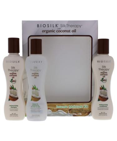 Biosilk Silk Therapy With Organic Coconut Intense Moisture Kit 5.64oz Shampoo 5.64oz Conditioner 5.64oz Leave-In Treatment for Hair and Skin Unisex 3 Pc