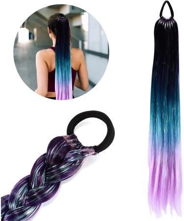 Rainbow Ponytail Hair Extensions Colorful Braided Ponytail Hair Extensions Ombre Hair Extensions Elastic Straight Fashion Wraparound Braided Hair For Girls Women (Black/Blue/Purple) - Buy Online on GoSupps.com