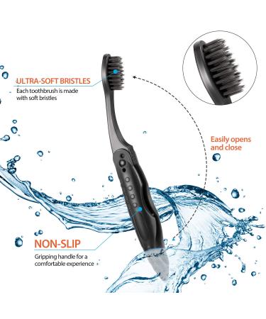 8 Packs Black Travel Folding Toothbrush with Soft Medium Bristles - Portable Charcoal Toothbrush for Camping - Buy Online on GoSupps.com