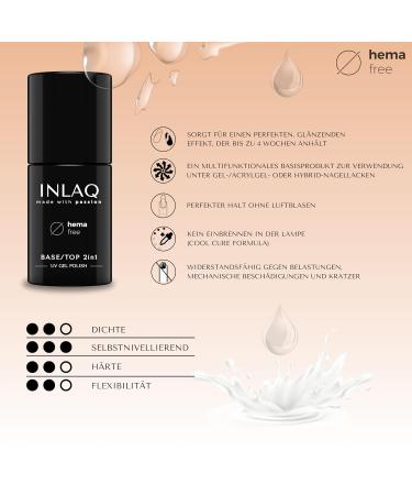 Inlaq Hema Free 2in1 Gel Nail Polish - Premium UV Base & Top Coat - 6ml Hema-Free Formula for Long-lasting Results - Buy Online on GoSupps.com