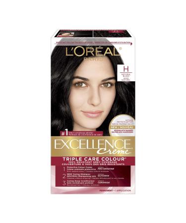 L Or al Paris Excellence Cr me Permanent Hair Color H Natural Black 100% Grey Coverage Hair Dye 1 EA (Packaging May Vary) H Natural Black Cream formula
