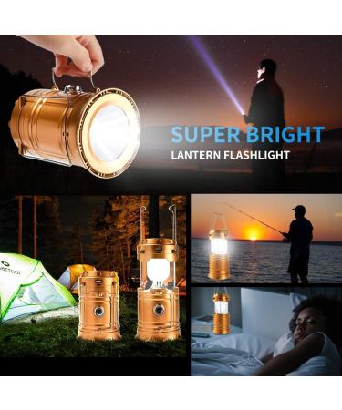 Censinda LED Camping Lantern - Solar & Rechargeable Flashlight, Portable & Collapsible Light for Camping, Hiking, Emergency - Gold (1 Pack) - Buy Online on GoSupps.com