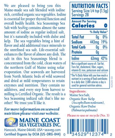 Organic Sea Salt with Sea Veg - 1.5 oz Shaker | Sea Seasonings - Buy Online on GoSupps.com