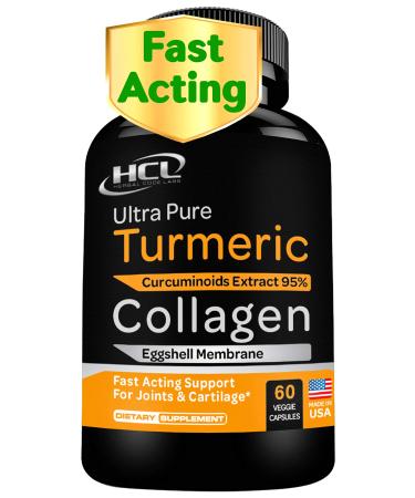 Turmeric Curcumin 95% Extract & Collagen Capsules - NEM Promotes Joint Comfort & Flexibility - Eggshell Membrane w Naturally Occurring Glucosamine Chondroitin Hyaluronic Acid Joint Supplement