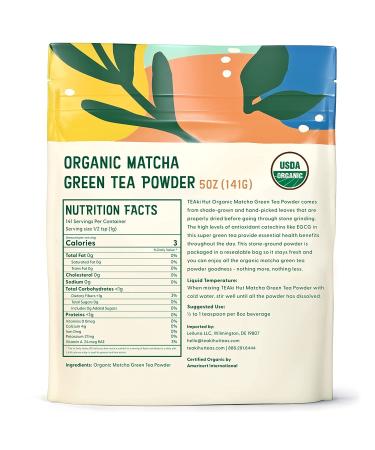 Teaki Hut Organic Matcha Green Tea Powder 5oz - USDA Organic, 100% Pure, Unsweetened & Delicious - Ideal for Smoothies & Lattes - 141 Servings - 5 Ounce Pack - Buy Online on GoSupps.com