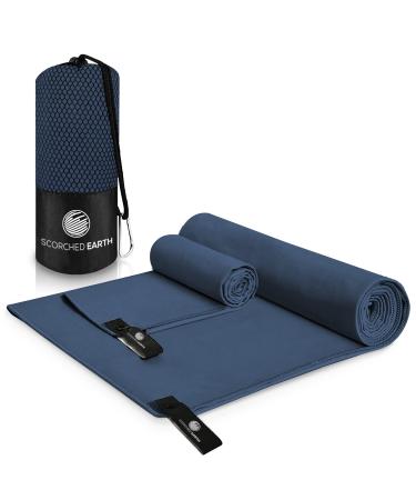 ScorchedEarth Microfiber Travel & Sports Towel Set - Quick Dry, Super Absorbent, Compact, Lightweight - for Camping, Backpacking, Hiking, Beach, Yoga, Swimming - Includes 2 Sizes + Carrying Bag & Clip True Navy Medium Set (20x40 & 12x24)