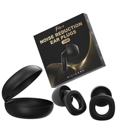 Fita+ Ear Plugs for Sleeping Noise Cancelling - NRR 33 dB, Super Soft Reusable Silicone Earplugs for Noise Reduction, Concerts, Motorcycle, Travel (Black)