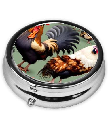 Rooster & Chicken Round Pill Box | 3 Compartment Travel Organizer | Portable Pill Storage for International Shipping - Buy Online on GoSupps.com
