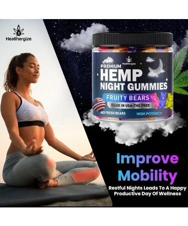 Healthergize Hemp Gummies Night Time, High Potency Nap Gummies, Peace and Relaxation, Hemp Oil Infused Gummy Bear, Good Mood, Calm, Restful Bedtime-Gomita para Dormir, Natural Hemp Oil-Made in USA - Buy Online on GoSupps.com
