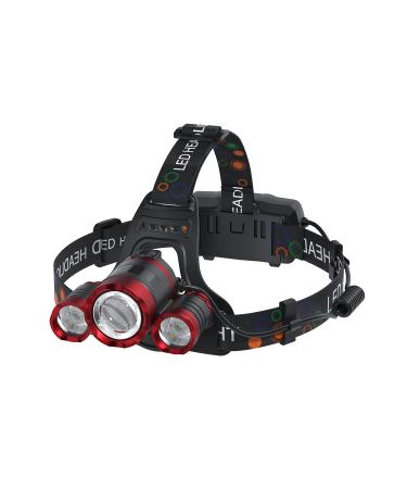 Headlamp Rechargeable USB Headlamps 6000 High Lumens Super Brightest Head Lamp for Adluts Kids Waterproof Headlight 4 Modes Lightweight Head Lights for Outdoor Camping Hunting Running Hiking(Red)