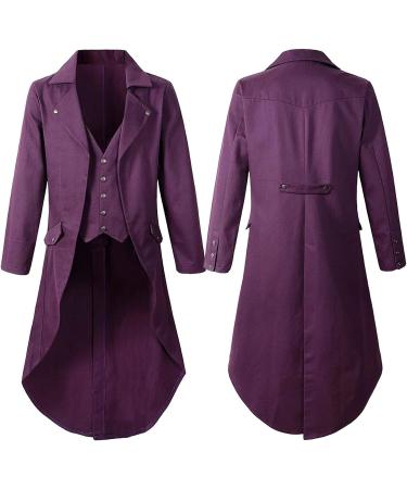 oelaio Men's Steampunk Vintage Tailcoat Jacket Gothic Victorian Frock Coat Uniform Halloween Costume Purple Small - Buy Online on GoSupps.com