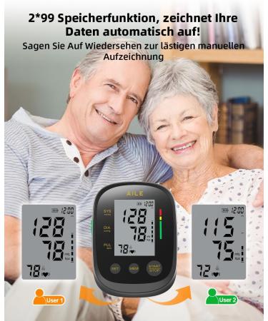 Aile Blood Pressure Monitor - Automatic Upper Arm Device with Large Cuff (22-42cm) 2x99 Memory Easy to Use Home Use | International Shipping - Buy Online on GoSupps.com