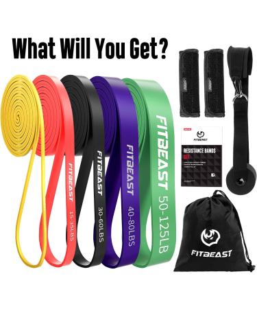 FitBeast Pull Up Bands Set - 5 Levels Resistance Bands for Calisthenics, Powerlifting & Yoga - Multicolor 5-125 LBS - Buy Online on GoSupps.com