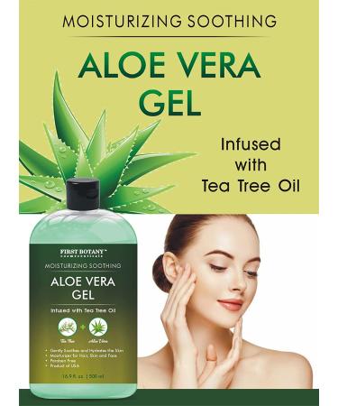 Organic Aloe Vera Gel with Tea Tree Oil - 16.9 fl oz | 500 ml - Natural Moisturizer for Skin, Hair Care, Sunburn, Acne & Eczema - Buy Online on GoSupps.com