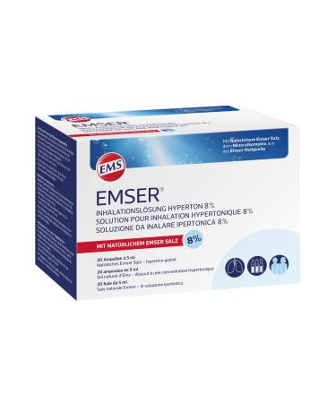 Emser inhalation solution Hyperton 8%: Solution with natural Emser salt for inhaling with muzzling devices for cystic fibrosis and bronchiectasis 20 ready -to -use ampoules of 5 ml 20 ampoules - Buy Online on GoSupps.com