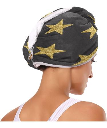 Golden Stars Dry Hair Cap Set 2 Piece Quick Drying Towel & Button Headband | Super Absorbent & Soft for Ultimate Comfort - Buy Online on GoSupps.com