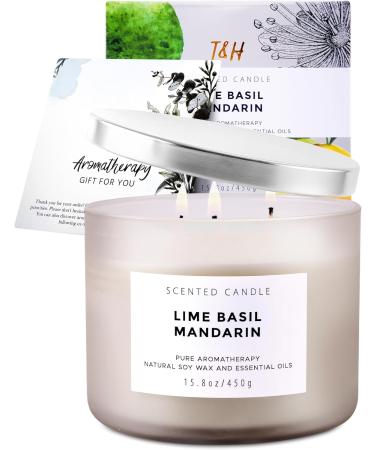 Lime Basil Mandarin 3 Wick Scented Candle | Large Aromatherapy Soy Candle for Home | Unisex Fresh Fragrance | Clean Burning 15.8 oz Candle - Buy Online on GoSupps.com
