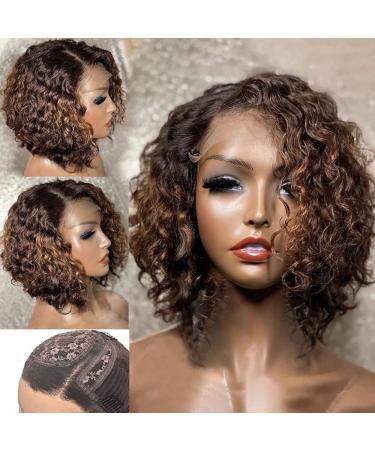 Hair.ly Curly Bob Lace Front Wigs Human Hair 13x6 T Part Lace Frontal Wig Pre Plucked with Baby Hair Brown Remy Hair for Women (2/30, T Lace, 8 Inch) 2/30, T Lace 8 Inch