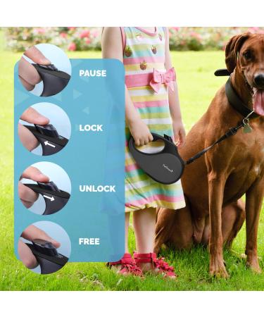 FurDreams Retractable Dog Lead - Anti-Tangle Nylon Tape Leash with Lock Button, Comfortable Handle - 5m Extendable, Heavy Duty for Medium Dogs Up to 25kg - Black - Buy Online on GoSupps.com