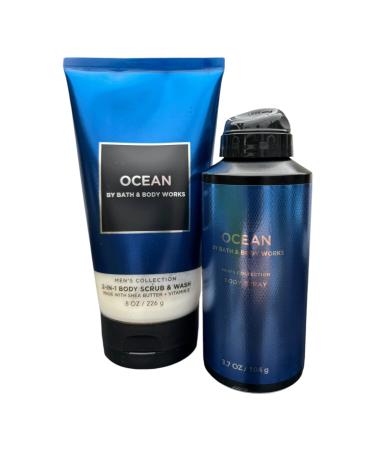 Men's Collection OCEAN 2-Piece Mens Gift Set 2-In-1 Body Scrub Wash & Body Spray Cologne Mist For Bath and Body