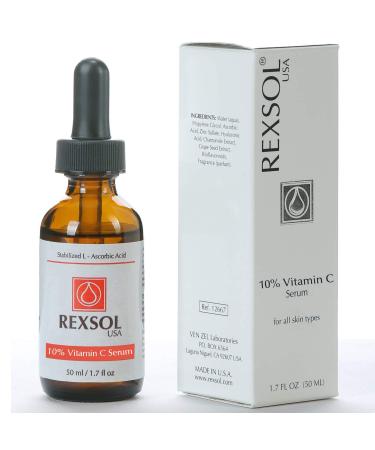 REXSOL 10% Vitamin C Serum - Anti-Wrinkle & Firming | With Hyaluronic Acid Chamomile & Grape Seed Extract | Prevent Photo-Aging & Antioxidant Protection | 50ml - Buy Online on GoSupps.com