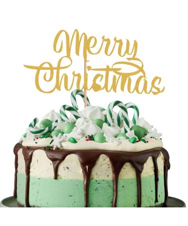 LeeLeeAn Merry Christmas Cake Topper - Gold Glitter Merry Christmas Cake Decoration Happy New Year Cake Topper Christmas Party Decoration Supplies Golden Glitter Winter Holiday Cake Decor (mc1)