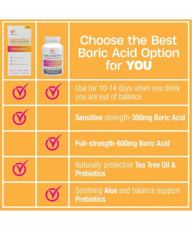 vH Essentials Boric Acid Plus Vaginal Suppositories - Prebiotic & Aloe Vera for pH Balance Odor Control & Freshness - 600mg 30 Count - Buy Online on GoSupps.com