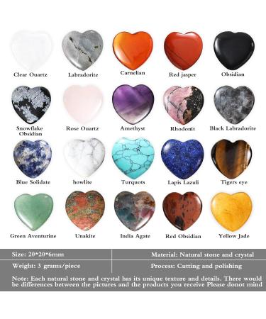 20 Piece Gemstone Heart Set | Crystals for Meditation Chakra Healing & Reiki - Amethyst Rose Quartz Moonstone | Gift Box & Velvet Bag Included - Buy Online on GoSupps.com