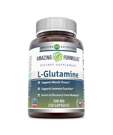 Amazing Formulas - L-Glutamine Dietary Supplement - 500 Milligrams Capsules (Non-GMO,Gluten Free) Promotes a Healthy Immune System - Supports Muscular System* (250 Count) 250 Count (Pack of 1) - Buy Online on GoSupps.com
